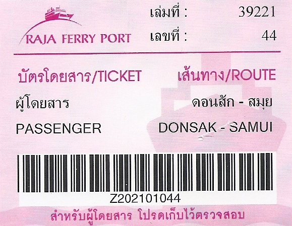 Entrada ferry (Raja) de Donsak a Ko Samui - Tailania - Asia